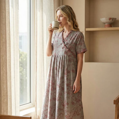 Oriental-Inspired Branch & Floral Cotton Nightgown - image 2