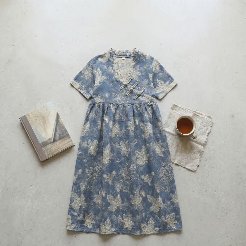 Oriental-Inspired Leaf Cotton Nightgown - image 3