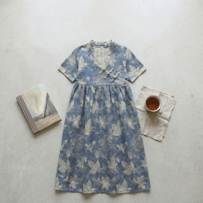 Oriental-Inspired Leaf Cotton Nightgown - image 3