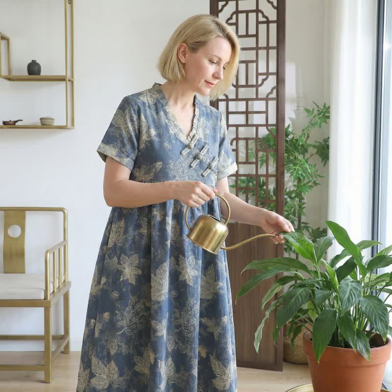 Oriental-Inspired Leaf Cotton Nightgown - image 2