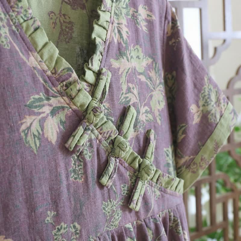 Oriental-inspired Peony & Leaf Cotton Nightgown - image 4
