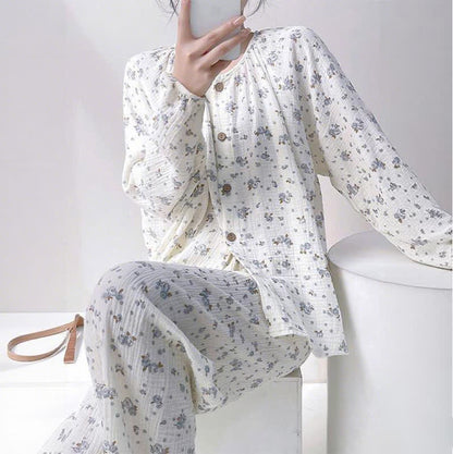 Gray Ditsy Floral Double Gauze Cotton Pajamas - image 2