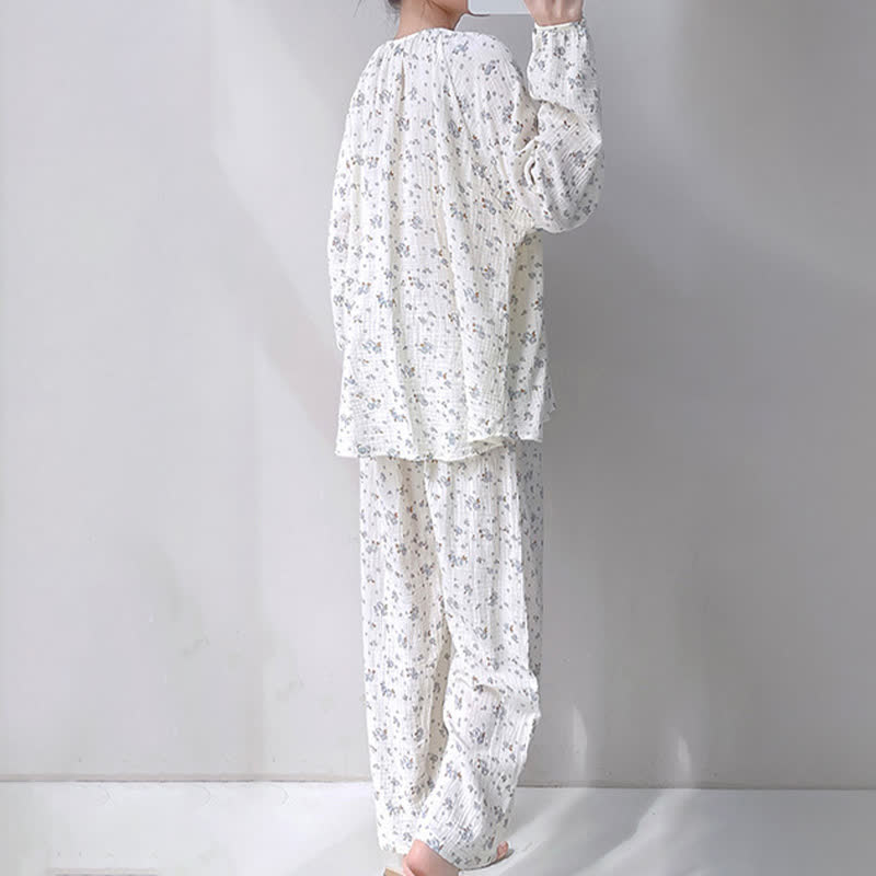 Gray Ditsy Floral Double Gauze Cotton Pajamas - image 3