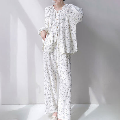 Gray Ditsy Floral Double Gauze Cotton Pajamas - image 1