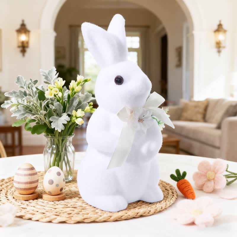 Ownkoti Easter Bunny Flocked Tabletop Decor - White - 2PCS - 5.90"W x 5.90"L x 14.17"H - image 2