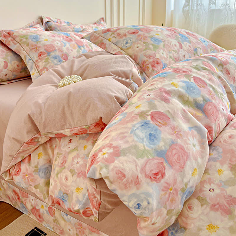 Dreamy Pink Rose Cotton Brushed Bedding Set(4PCS) - image 1