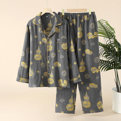 Auspicious Gourd Persimmon Cotton Loungewear Set - Men: Grey - XXL - image 3
