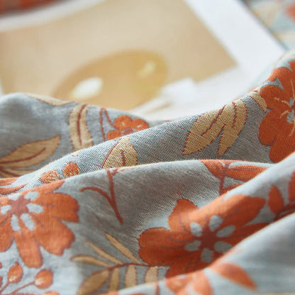 Orange Floral Cotton Double Gauze Bedding - image 7