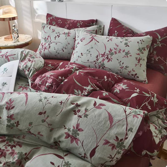 Branch & Floral Cotton Double Gauze Bedding - Gray - Duvet Cover - King - image 0