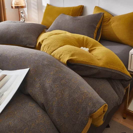 Subtle Geometric Cotton Double Gauze Bedding - Gray - Duvet Cover - King - image 0