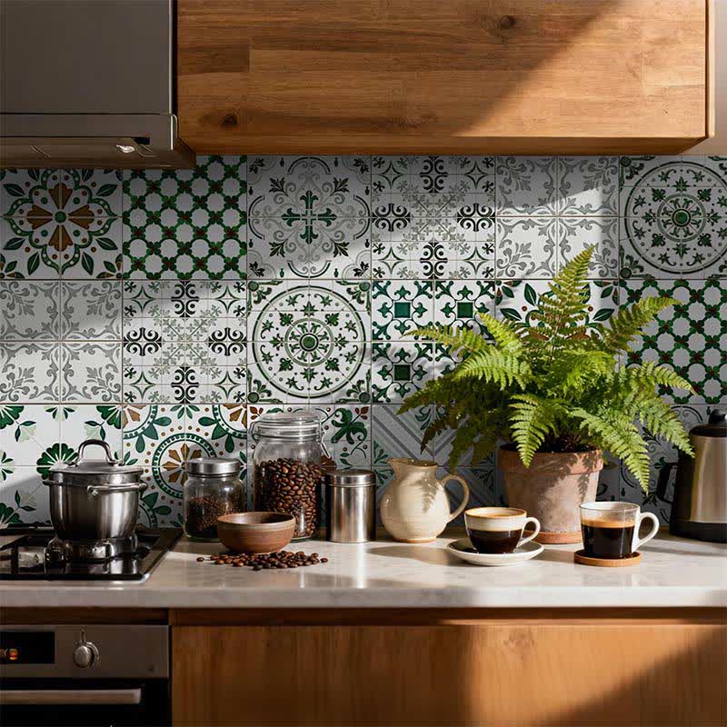 Green & White Peel and Stick Wall Sticker (24PCS) - image 1