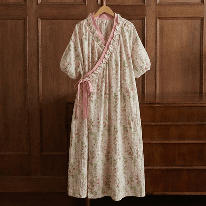 Elegant Floral Print Tie-Back Nightgown with Pocket - image 0