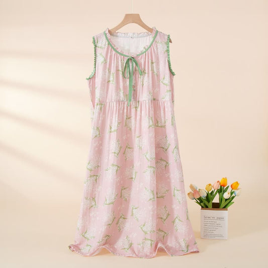 Baby's Breath Cotton Gauze Sleeveless Nightdress - Pink - XL - image 0