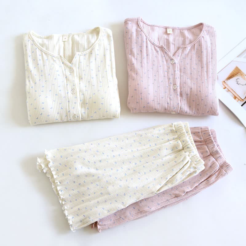 Pastoral Floral Cotton Jacquard Pajama Set - image 5