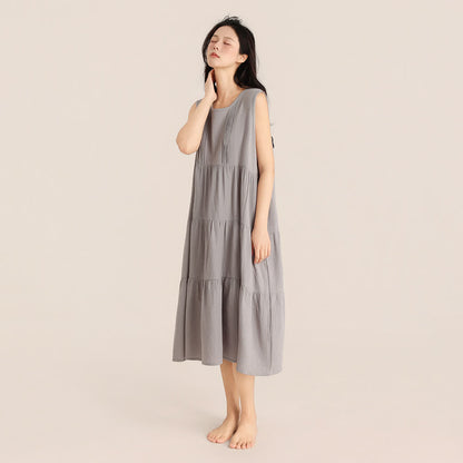 Minimalist Cotton Double Gauze Sleeveless Nightgown - Gray - XL - image 9