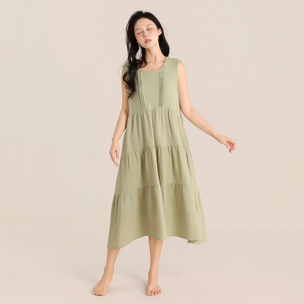 Minimalist Cotton Double Gauze Sleeveless Nightgown - Green - XL - image 6