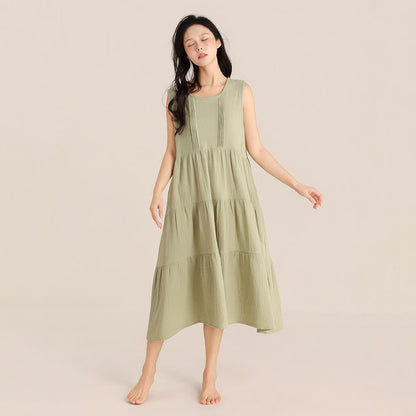 Minimalist Cotton Double Gauze Sleeveless Nightgown - Green - XL - image 6