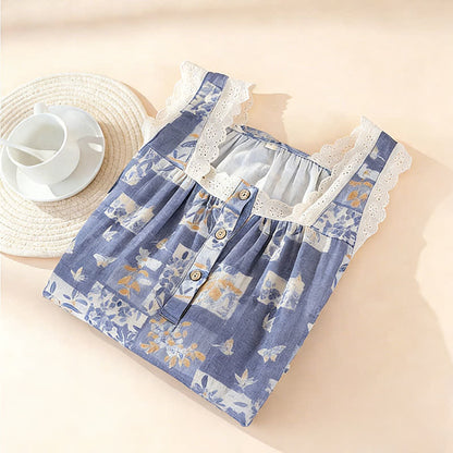 Cottage Butterfly Floral Cotton Sleeveless Nightgown - image 4