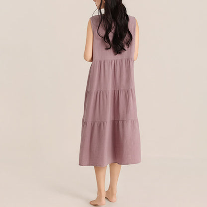 Minimalist Cotton Double Gauze Sleeveless Nightgown - image 3