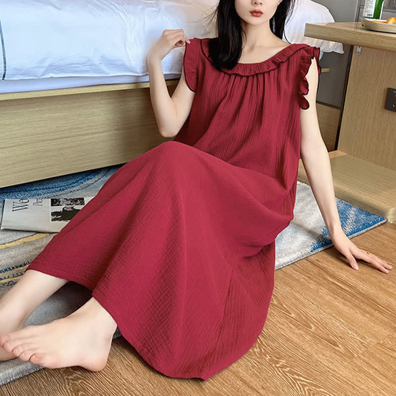 Ownkoti Plus Size Minimalist Cotton Ruffle Sleeveless Nightgown - image 4
