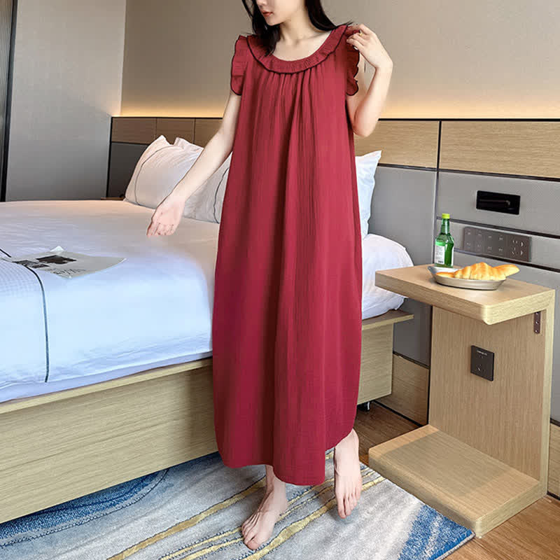 Plus Size Minimalist Cotton Ruffle Sleeveless Nightgown - image 1