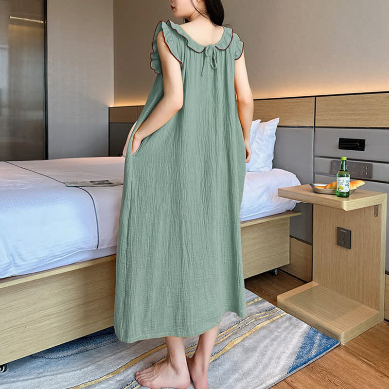 Ownkoti Plus Size Minimalist Cotton Ruffle Sleeveless Nightgown - image 31