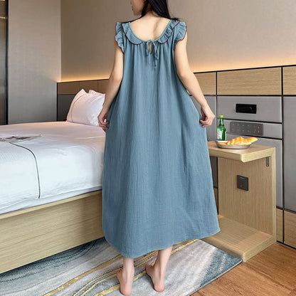 Ownkoti Plus Size Minimalist Cotton Ruffle Sleeveless Nightgown - image 8