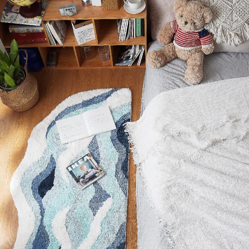 Ocean-Inspired Wave Shaped Flocked Rug - image 2