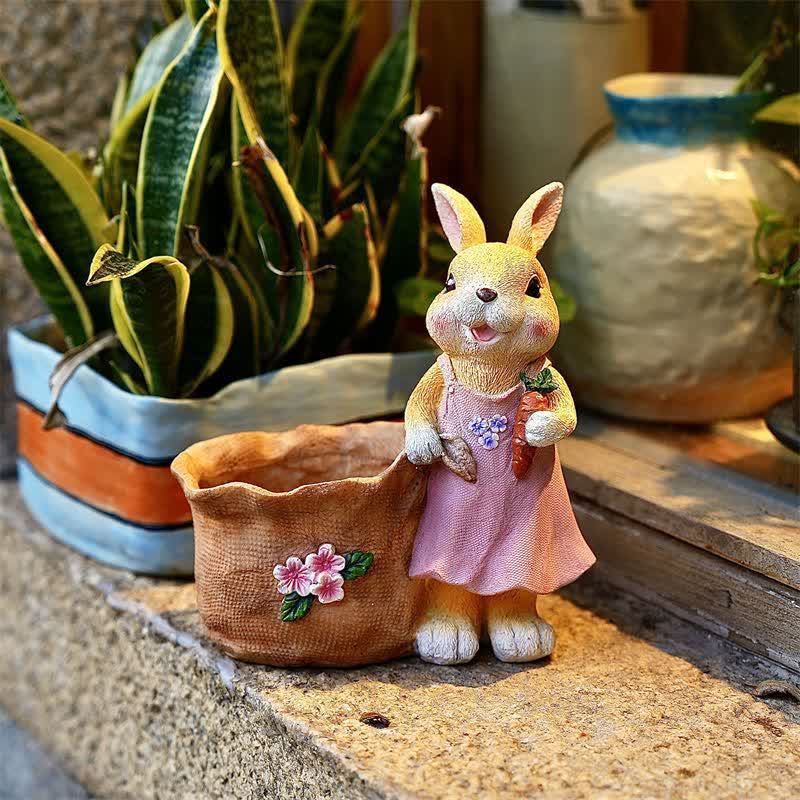 Resin Bunny Garden Succulent Planter Pot - Female Yellow Rabbit - 2PCS - 8"H - image 3