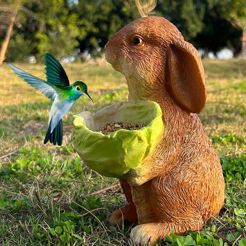 Resin Rabbit Bird Garden Feeder Statue - 4PCS - image 0