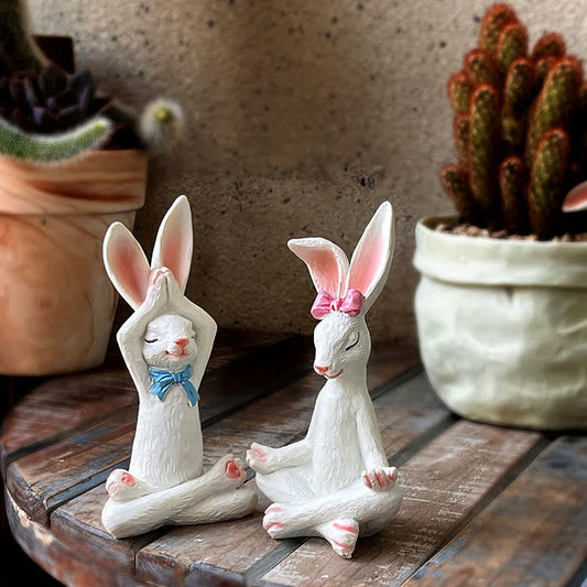 Resin Yoga Rabbit Garden Sculptures Set - 4 Sets - image 0