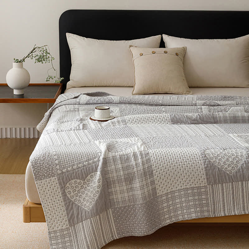 Patchwork Style Heart Cotton Gauze Quilt Blanket - image 4