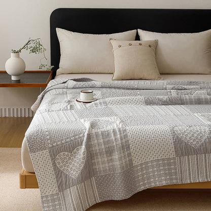 Patchwork Style Heart Cotton Gauze Quilt Blanket - image 4