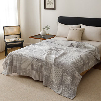 Patchwork Style Heart Cotton Gauze Quilt Blanket - image 1