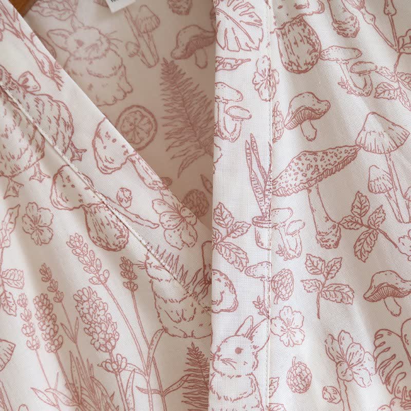 Mushroom & Bunny Cotton Gauze Kimono Robe - image 5