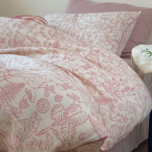 Mushroom & Bunny Cotton Gauze Bedding Set(4PCS) - King - image 0