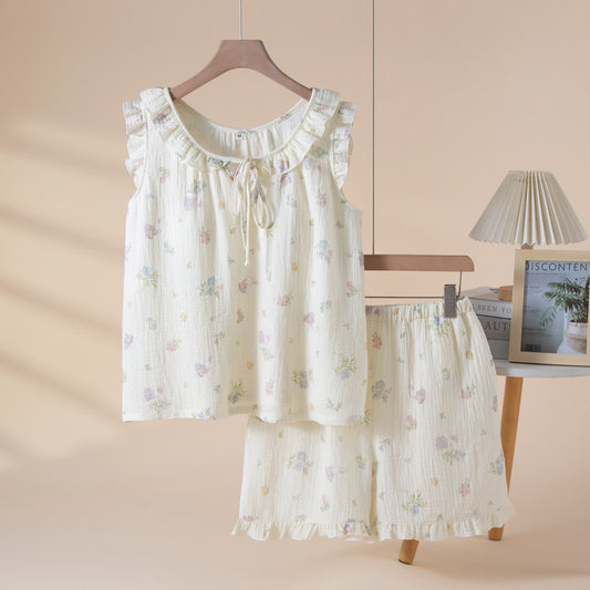 Cartoon Bunny & Floral Cotton Gauze Pajamas - Beige - XL - image 0