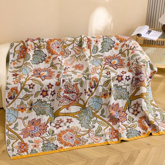 Retro Floral Pure Cotton Blanket - 90"W x 98"L - image 0