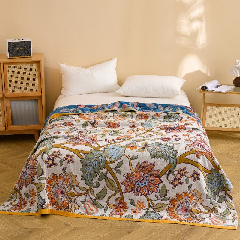 Retro Floral Pure Cotton Blanket - image 1