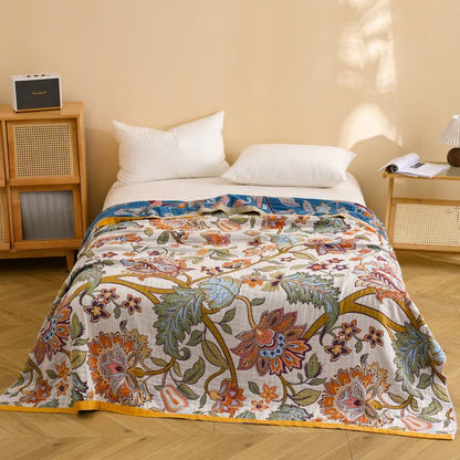 Retro Floral Pure Cotton Blanket - image 1