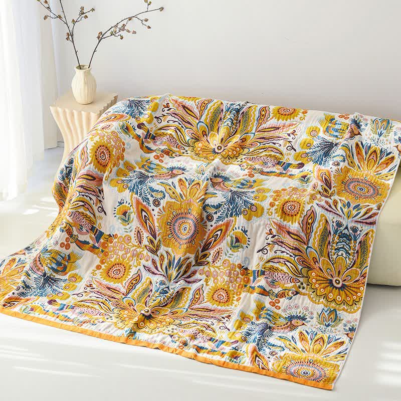 Tropical Floral Pure Cotton Blanket - 90"W x 98"L - image 0