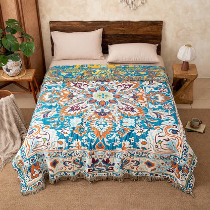 Retro Blue Pure Cotton Blanket - image 2