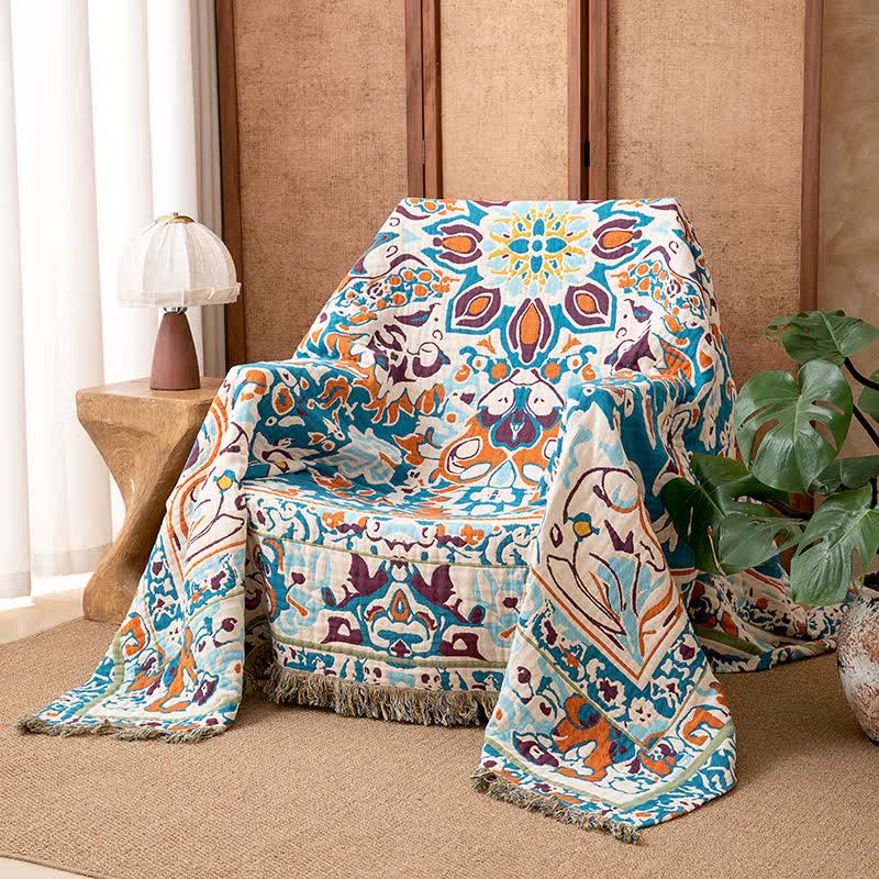 Retro Blue Pure Cotton Blanket - 79"W x 90"L - image 0