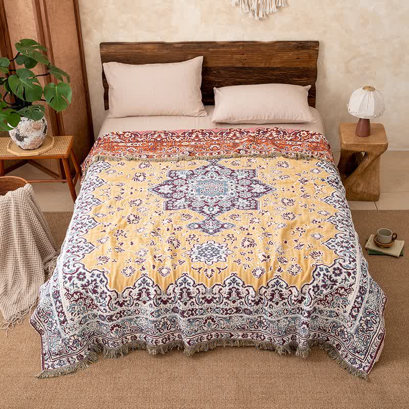 Vintage Floral Cotton Tassel Blanket - image 4