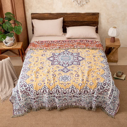 Vintage Floral Cotton Tassel Blanket - image 4