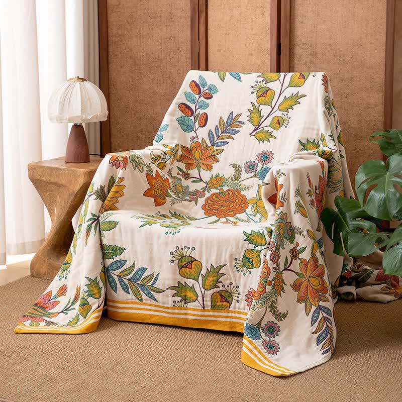 Vibrant Floral Pure Cotton Blanket - 90"W x 98"L - image 0