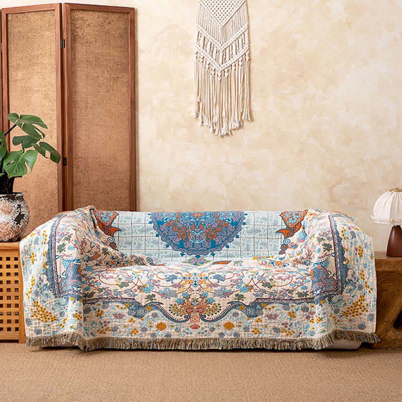 Vintage Style Cotton Tassel Blanket - image 1