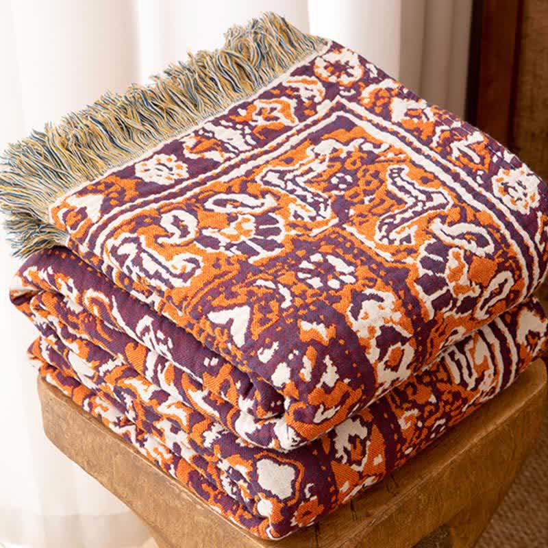 Vintage Floral Cotton Tassel Blanket - image 2