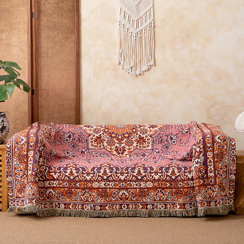Vintage Floral Cotton Tassel Blanket - image 1
