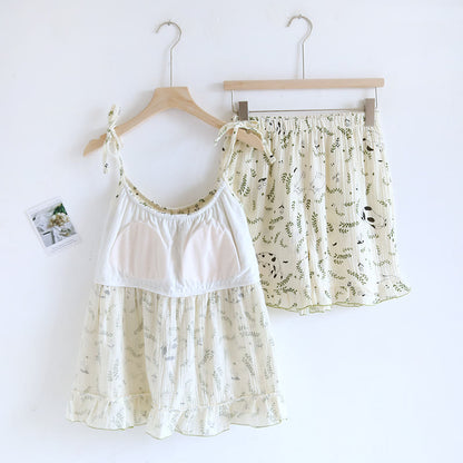 Cat & Leaf Pure Cotton Sleeveless Pajamas - image 3